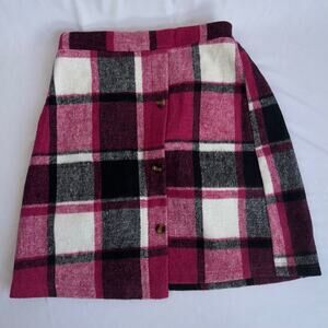 Shein‎ Girls Skirt 11-12Y Pink Red Mini Ribbed Beret A-Line Plaid Holiday Winter